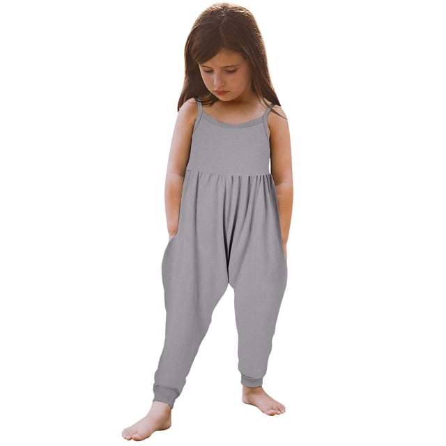 Girls Overall Sleeveless Jumpsuits Rompers for Girls Casual V Neck Strap Rompers with Pockets Girl Clothes 4T