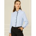 thumbnail image 2 of INSPIRE CHIC Women's Button Down Office Ruffle Stand Collar Long Sleeve Work Shirt, 2 of 4