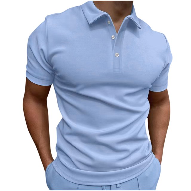 Men Casual Solid Turndown Pullover Button Short Sleeve Blouse Tops