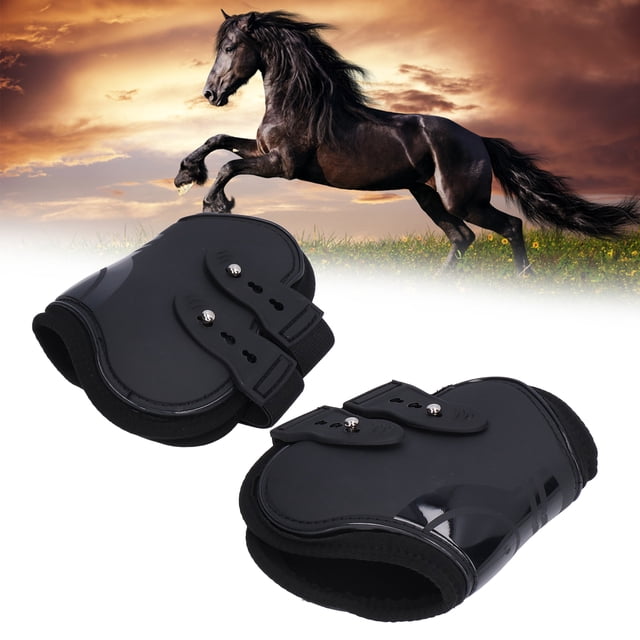 2Pcs Bottes de Tendon de Cheval Ensemble, Robustes Bottes de Garde de Tendon de Coquille PU Réglables pour les Chevaux, Sangles Ouvertes, Fonction Tampon pour Sauter et Courir, Protéger les Articulations des Jambes de Cheval