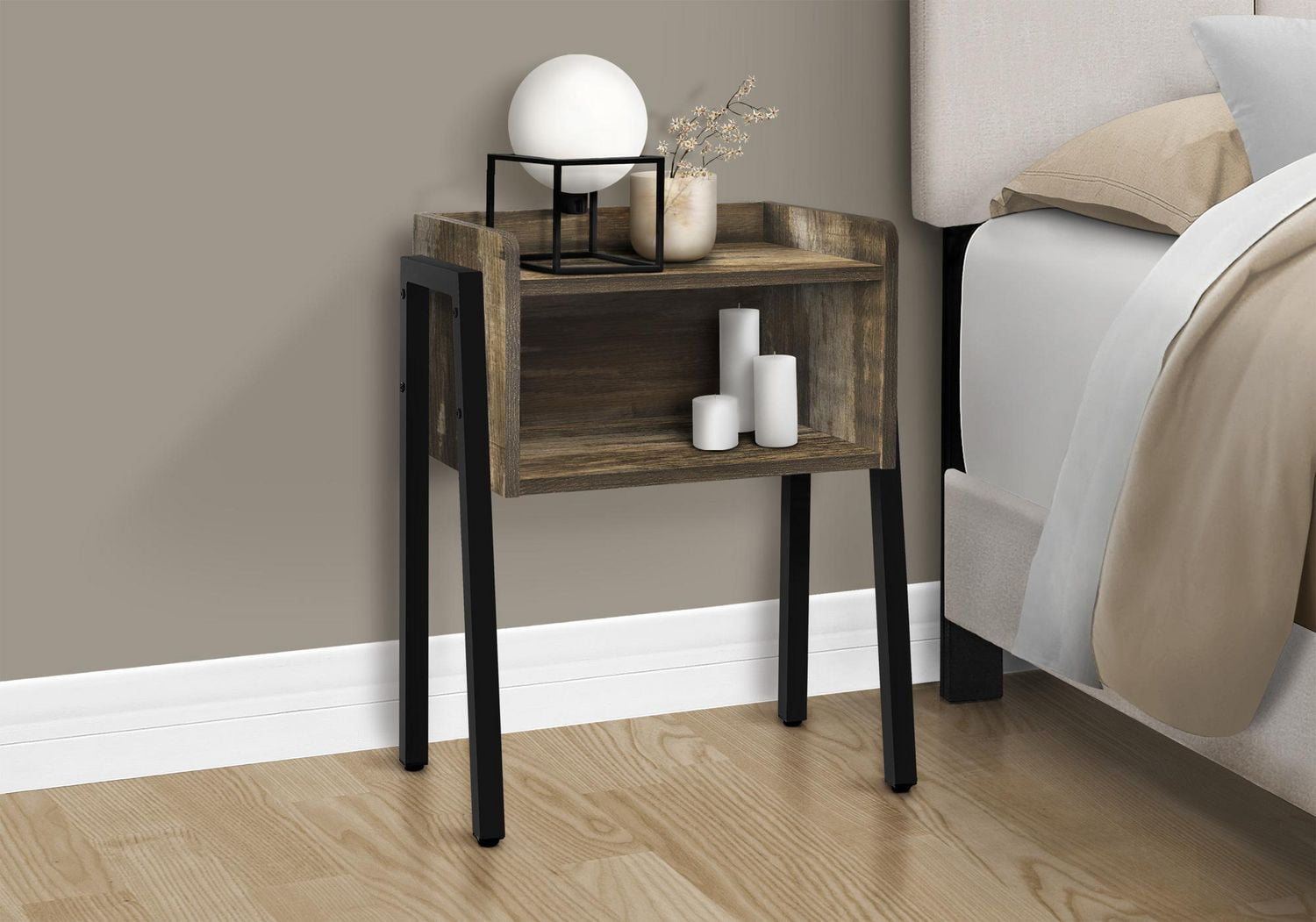 Monarch Specialties Accent Table, Side, End, Nightstand, Lamp, Living Room, Bedroom, Brown Laminate, Black Metal, Contemporary, Modern