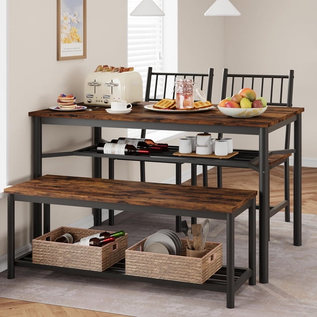 Dining Table Set for 4, Kitchen Table and 2 Chairs with Storage Bench ...