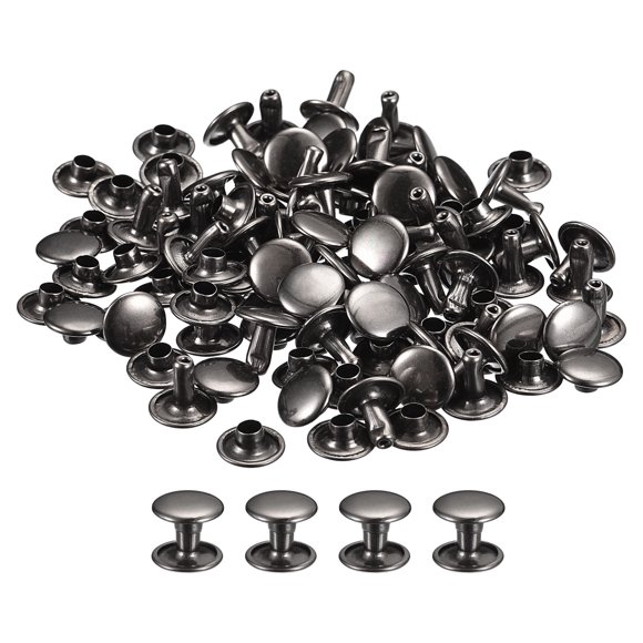 Unique Bargains 100 Sets Leather Rivets 9mm Double Cap Rivets 8mm Height Metal Studs Rivet, Gun-black