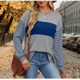 thumbnail image 2 of Amzcrzy Chandail en Molleton Femme Col Rond Manches Longues T-Shirts Décontractés Tunique à Rayures Blocs de Couleur Basiques, 2 of 9