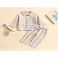 thumbnail image 3 of POINTERTECK Toddler Baby Boy Cotton Linen Pants Set Solid Color Long Sleeve Button Down T-Shirt Tops Pants Fall Clothes Outfit, 3 of 7