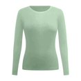 thumbnail image 5 of WEIYLL T-Shirt Basique à Manches Longues et Col Rond pour Femme, Décontracté, Confortable, Tenue de Tous les Jours, Couleur Unie, Polyvalent, Vert Pâle, 5 of 5