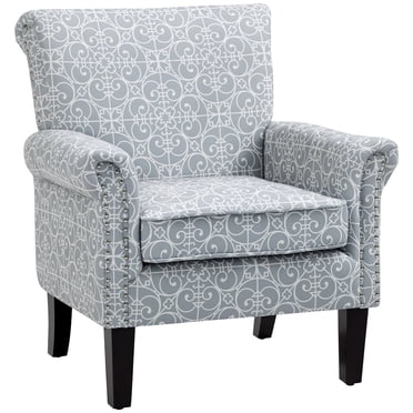 HOMCOM Fauteuil d'Appoint Rembourré avec Accoudoirs Roulés et Garniture de Clous, Gris