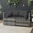 thumbnail image 1 of vidaXL Garden Corner Sofas with Cushions 2 pcs Grey Poly Rattan, 1 of 5