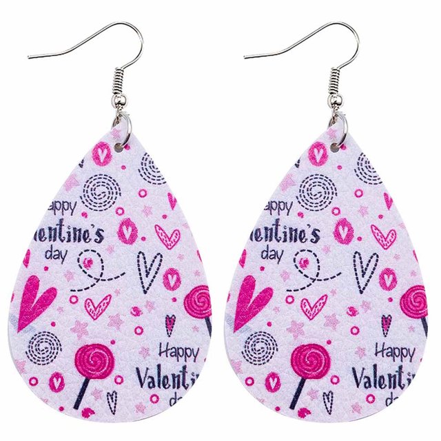 PVCS Boucles d'Oreilles de la Saint-Valentin Cœur Amour Lèvres Rouges Boucles d'Oreilles Imprimées Double Face