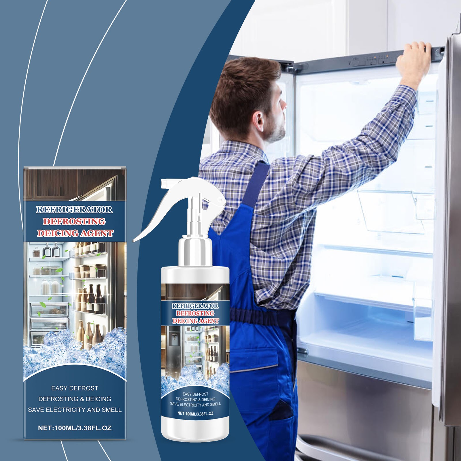 Vwrxbz Refrigerator Defrosting Agent, Antis-Icing for Freezer, Quickly Melts Frost, Safe for Food Storage, 100ml