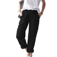 thumbnail image 4 of Mikilon Women Casual Solid Color Pockets Elastic Waist Comfortable Straight Pants, 4 of 5