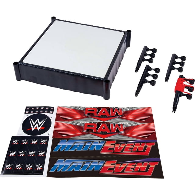 WWE Superstar Ring with Labels for Main Event & RAW, Spring-Loaded with Elastic Ring Ropes