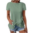 thumbnail image 2 of Frostluinai Women's Tops Short Sleeve Eyelet Embroidery Shirts Crew Neck Summer Tshirts Ruffle Irregular Hem Blouses Solid Flowy Tee Shirts, 2 of 6