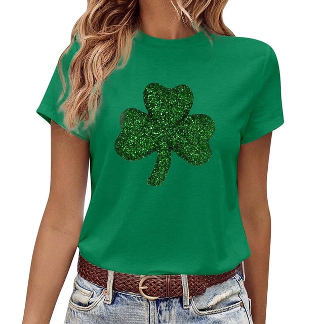 LUOGENLI T-shirts pour Femme pour Femmes T-Shirt de la Saint-Patrick à Col Rond à Manches Courtes T-Shirt Vintage pour Femmes T-Shirt Graphique Saint-Patrick Vert m