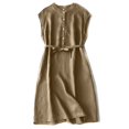 thumbnail image 1 of AherBiu Robes d'Été pour Femmes Sans Manches Demi-Bouton Col en V Décontractée Ample Robe Midi avec Ceinture, 1 of 5