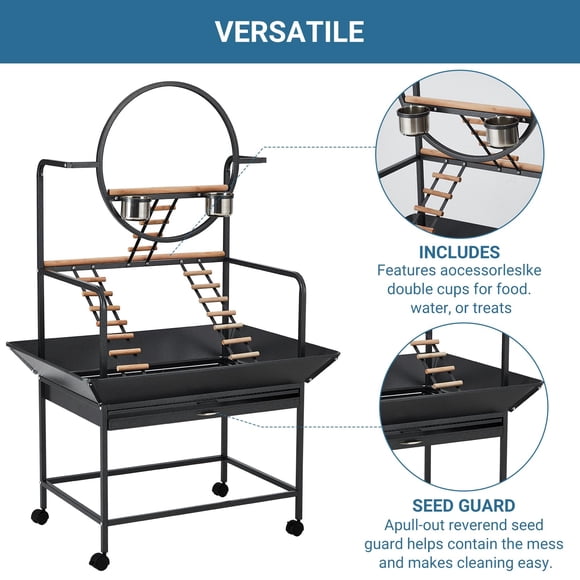 GloryStar Bird Playstand, 66'' H Inch Birdcage Stand Activity Play Center with Perches and Ladders, Removable Tray, Indoor Outdoor Playground