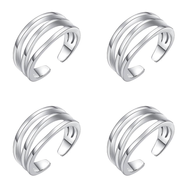 Silver Adjustable Toe Band Ring with Open Joint Design for Comfortable Foot Wear, Clear 4Packs