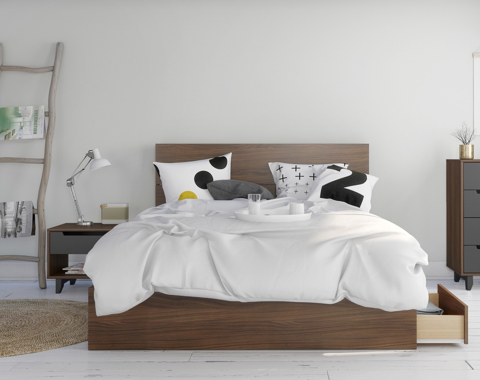 Nexera Ensemble de Chambre 3 Pcs avec Cadre de Lit, Brun, Grand