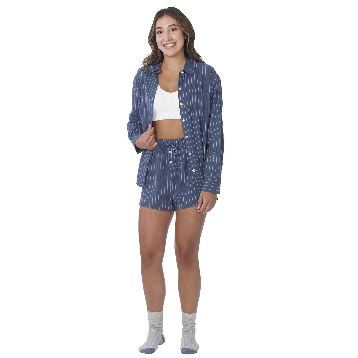 Secret Sleep Flannelette Pinstripe Shorts-Online exclusive