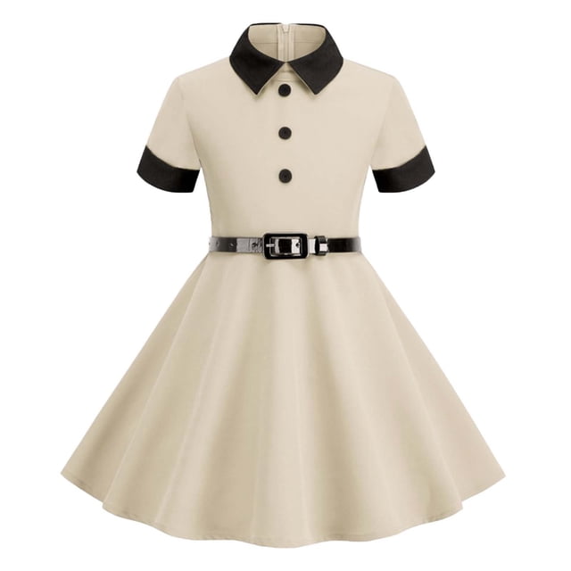PMVFHDE Robe Déguisement Manches Courtes Ceinture Vintage Robe d'Enfant Robe, Autre, 5-6 Ans