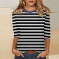 thumbnail image 2 of Blouses pour Femmes Mode Blouses à Rayures Imprimées pour Femmes T-Shirt à Manches Trois-Quarts Haut à Col Rond, 2 of 5