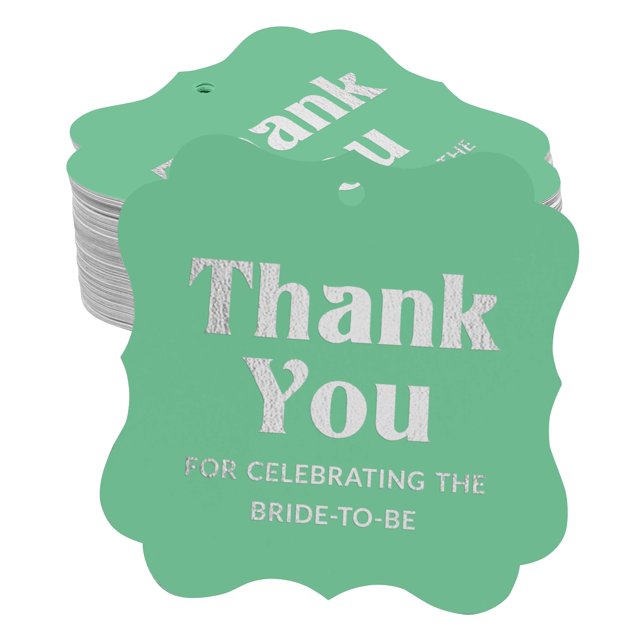 Inkdotpot Pack Of 50 Thank You For Celebrating The Bride To Be Bridal Shower Paper Tags DIY Craft Bracket Shape Real Silver Foil Hang Tags