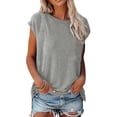 thumbnail image 2 of T-shirt Décontracté pour Femmes, Uni, Col Rond, Coupe Ample, Manches Courtes, Chandail à Enfiler, 2 of 9