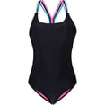 thumbnail image 4 of UPPADA Women's One Piece Swimsuit Cute Floral Front Swimwear Boat Neck Spaghetti Straps Bathing Suit Tummy Control High Cut Ruched Swimsuit Modest Vintage Bathing Suit Clearance Black,M, 4 of 7