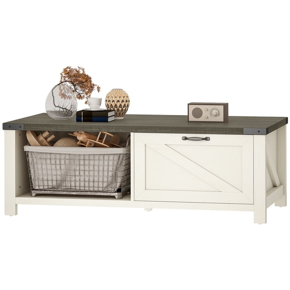 CoSoTower Farmhouse Coffee Table with Drawer, Open Storage Shelf for Living Room, Dining Room, Office, Distressed White