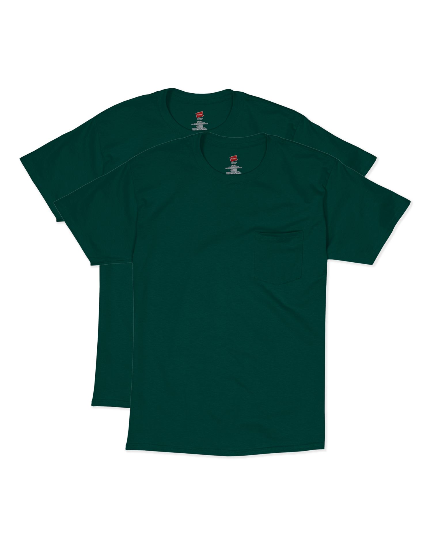 Hanes Mens Short Sleeve Pocket Tee Value 2-Pack, XL, Deep Forest