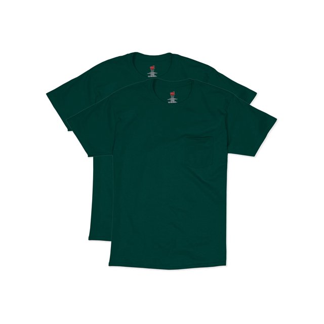 Hanes Mens Short Sleeve Pocket Tee Value 2-Pack, XL, Deep Forest