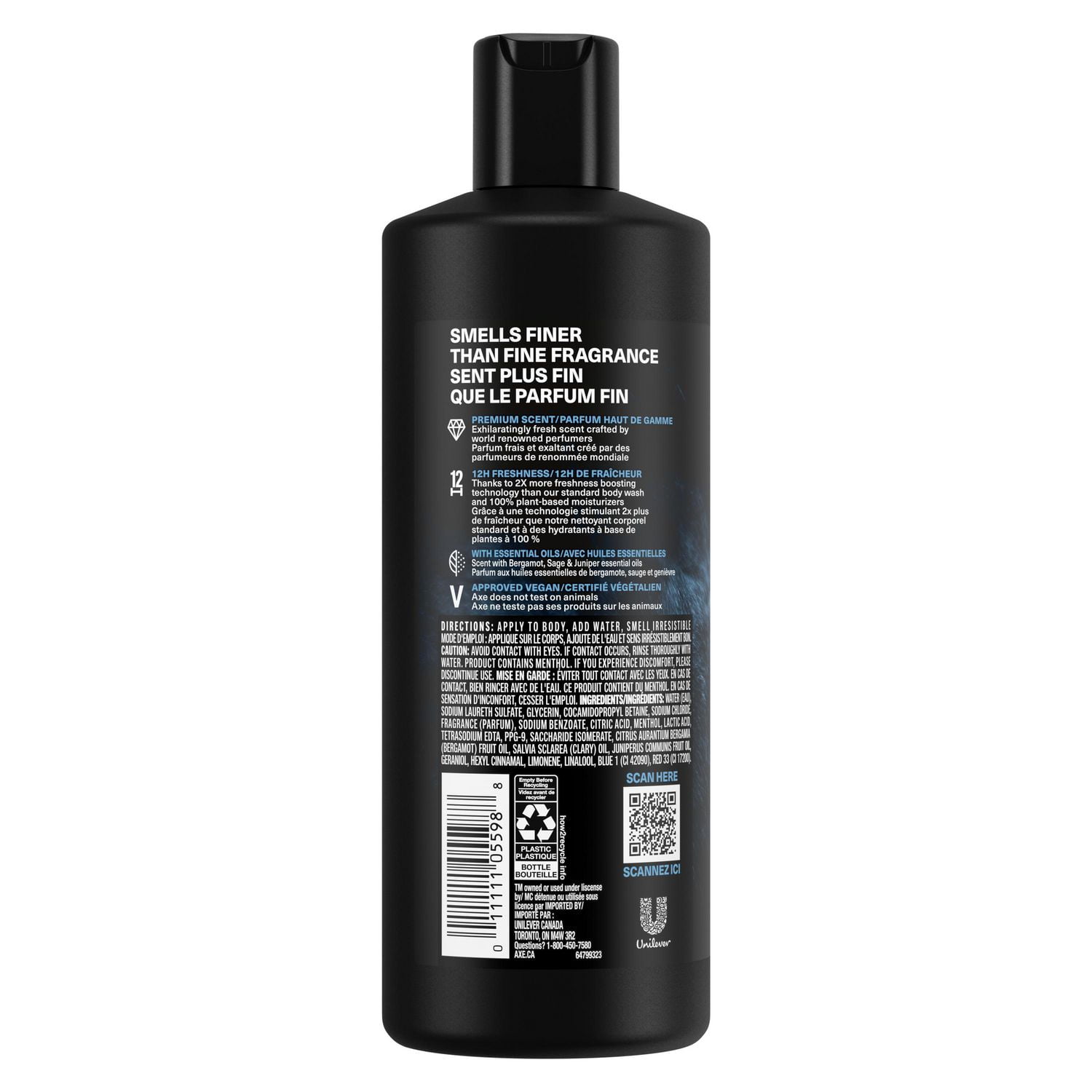 AXE Fine Fragrance Collection Body Wash For Men 12h Refreshing Scent Shower Gel Aqua Bergamot Infused with Bergamot, Sage, and Juniper Essential Oils, 532 mL