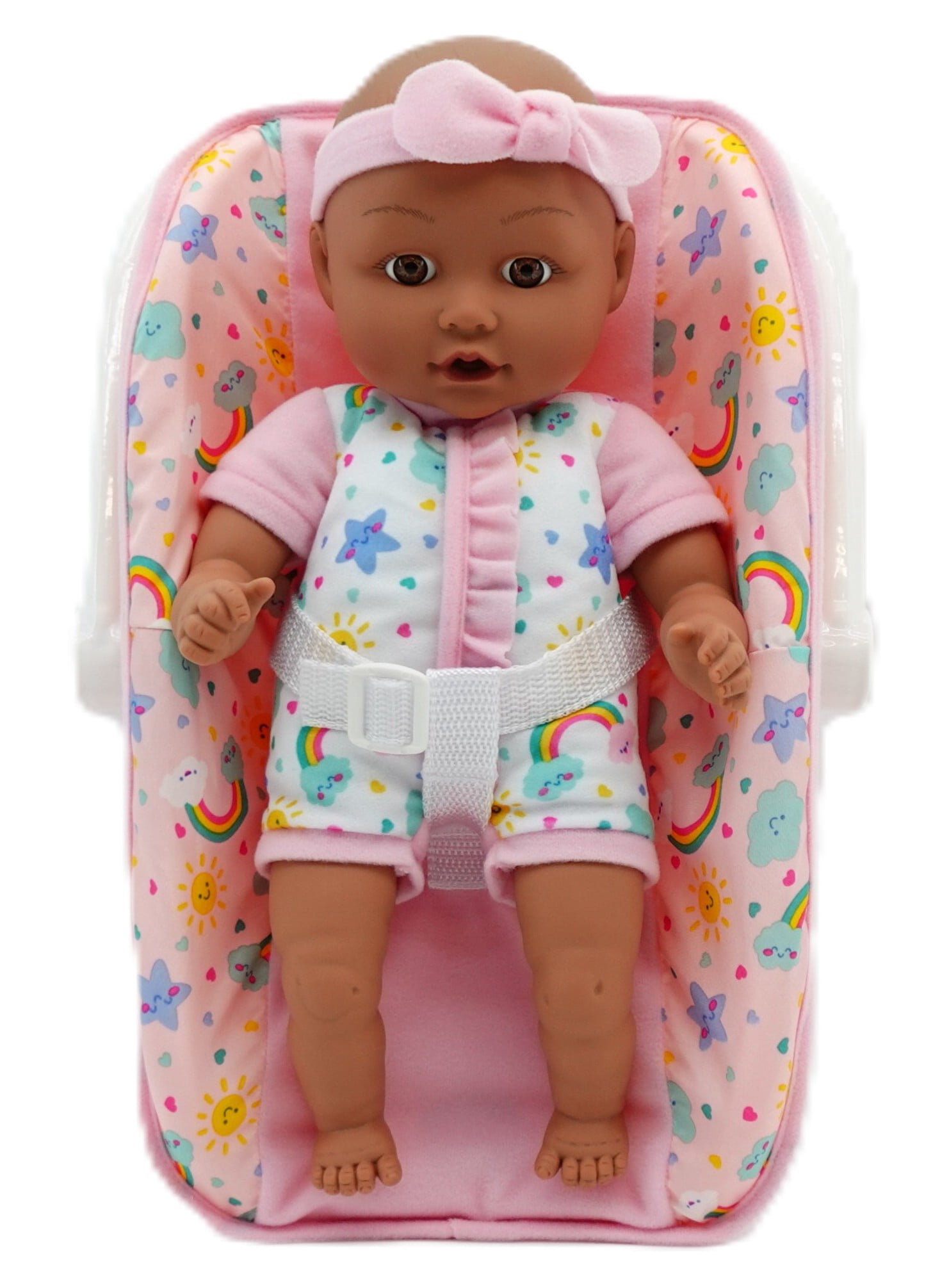 My Sweet Baby 13 pouces Poupée bébé avec porte-bébé et poignée, 4 pièces incluses, teint foncé, thème rose
