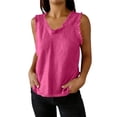 thumbnail image 2 of Warop Camisole à Encolure Ronde pour Femme, Sans Manches avec Détail à Franges, Mélange Coton-Lin Uni pour un Usage Quotidien Décontracté, 2 of 8