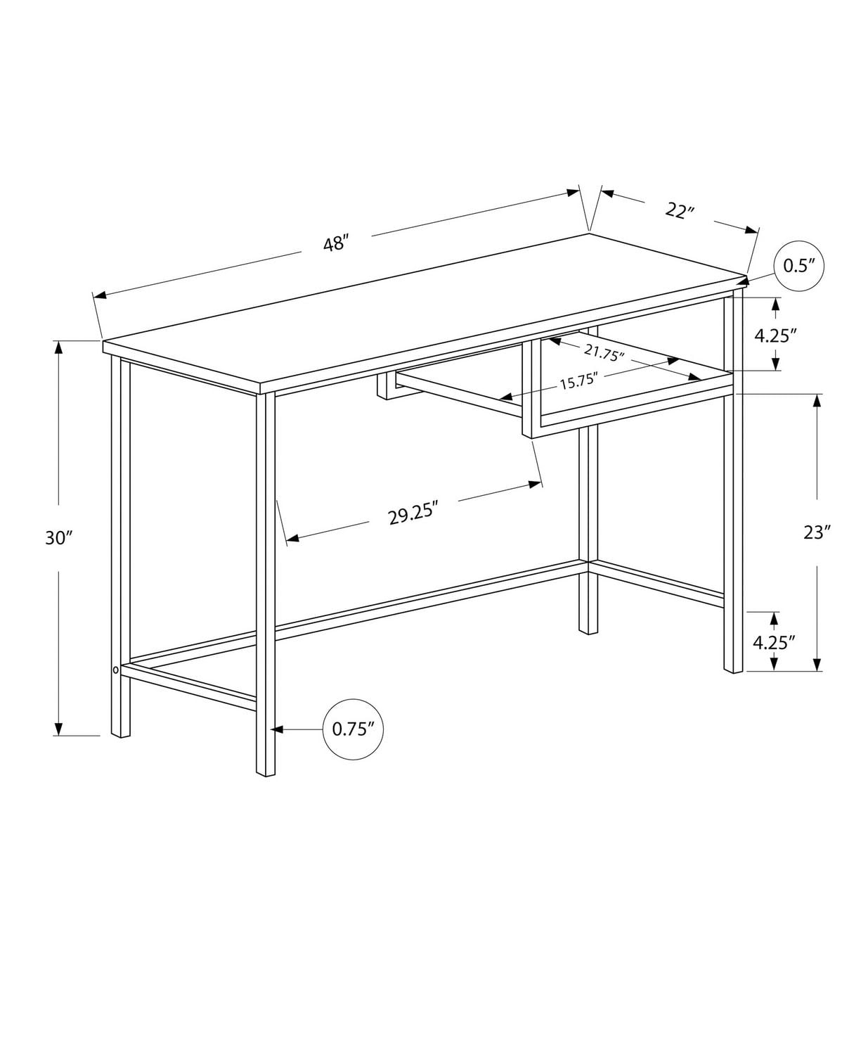 Monarch Specialties Bureau, Bureau À Domicile, Ordinateur Portable, 48"l, Travail, Métal, Stratifié, Brun, Gris, Contemporain, Moderne