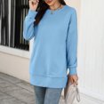 thumbnail image 4 of IROINID Offres T-Shirt à Manches Longues en Polyester pour Femmes Confortable Automne et Hiver Nouveau Col Rond avec Poche Chandail Hauts, Bleu, 4 of 7