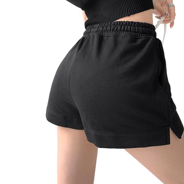 pitrice Jupe-Short pour Femmes Robe Unie Décontractée à Cordon Mini Ligne A Mode Taille Haute Été Style Coréen pour le Sport Noir m
