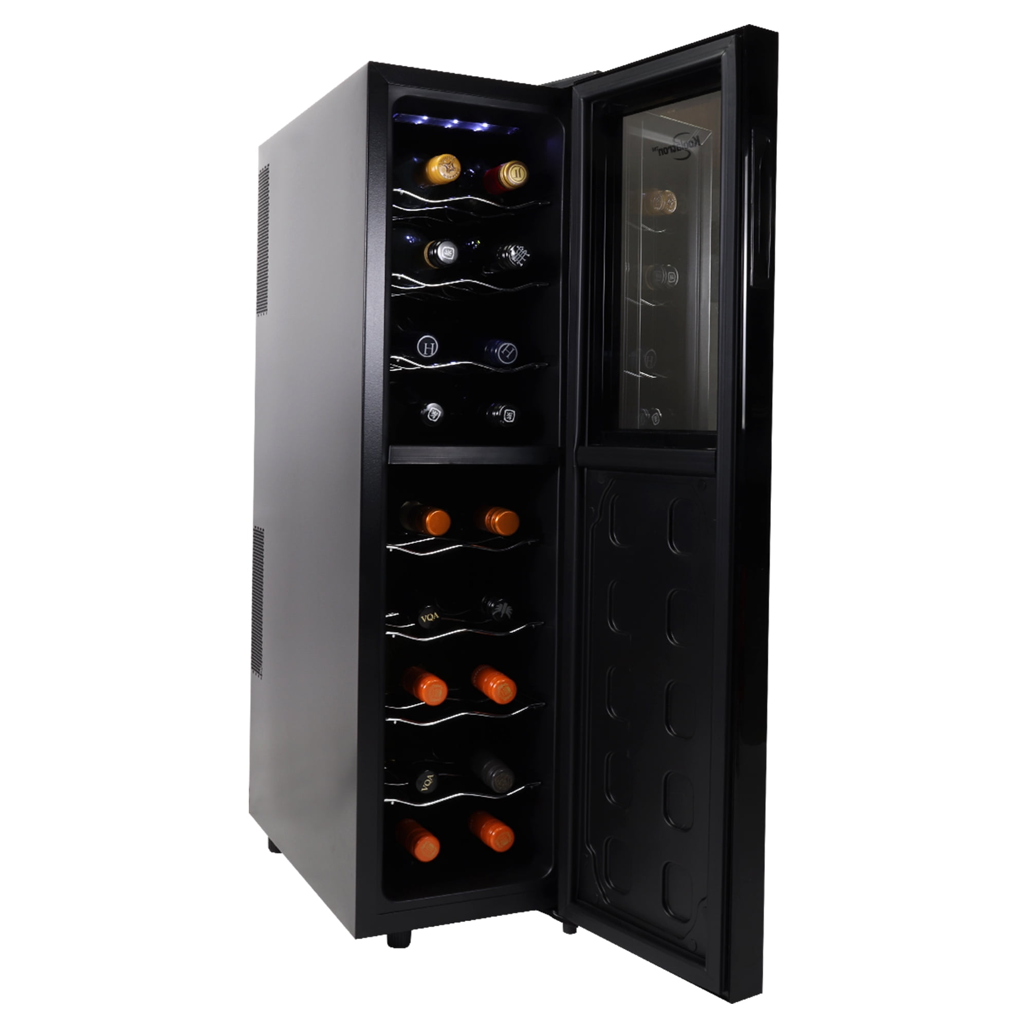 Koolatron 18 Bottle Slim Dual Zone Wine Cooler, 1.9 Cu. ft (53L) Freestanding Refrigerators, Black