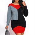 thumbnail image 2 of CEHVOM Automne et Hiver Femmes Décontracté Patchwork Manches Longues Col Rond Robe Chandail, 2 of 5