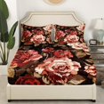 thumbnail image 3 of YST Draps de Lit Pivoine Rouge Format Simple, Ensemble de Draps Rétro à Motif Floral pour Filles et Ados, Drap-Housse Jardin Rustique de Printemps, Drap-Housse Style Peinture à l'Huile Drap-Housse + Drap Plat + 1 Taie d'Oreiller, 3 of 5
