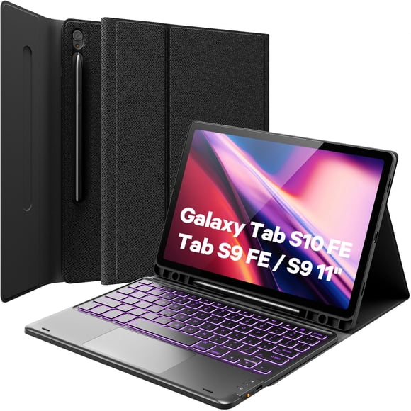 GreenLaw Case with Keyboard for Galaxy Tab S10 Lite/ S10 FE /S9 FE 5G 10.9 /S9 11 Inch, 7 Color Backlit Touchpad Keyboard with Pencil Holder, Magneti