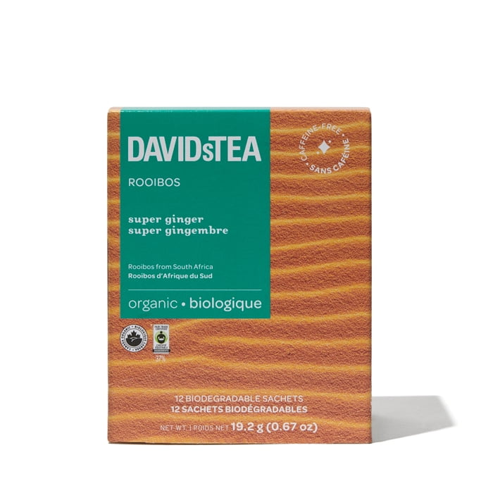 DAVIDsTEA - Rooibos - Pack of 12 Individually Wrapped Sachets - Organic Super Ginger Tea