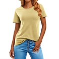 thumbnail image 4 of Baberdicy T-Shirts à Manches Courtes Décontractés Unis Amples à Col Rond pour Femmes Jaune m, 4 of 7
