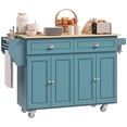 thumbnail image 1 of HOMCOM Kitchen Island with Storage, Kitchen Cart with Drop Leaf, Light Blue, 1 of 10
