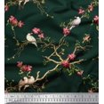 thumbnail image 1 of Soimoi Green polyester Crepe Fabric Floral & Franklin Gull Bird Decor Fabric Printed Yard 42 Inch Wide, 1 of 5