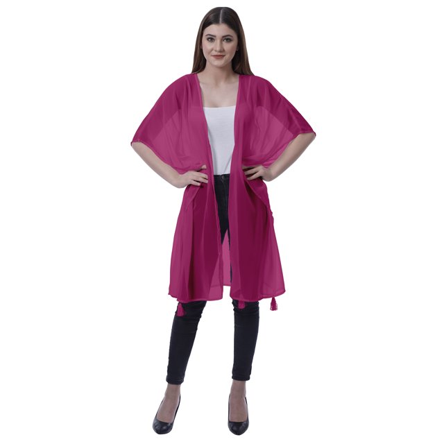 Moomaya Womens Georgette Shrug Open Front Long Sheer Coverup w/ Tassels