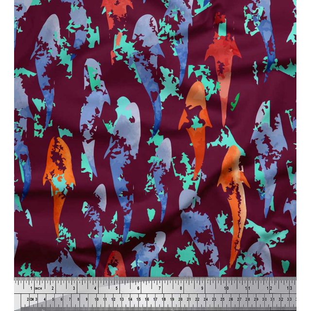 Soimoi Purple Velvet Fabric Fish Ocean Print Sewing Fabric Yard 58 Inch Wide