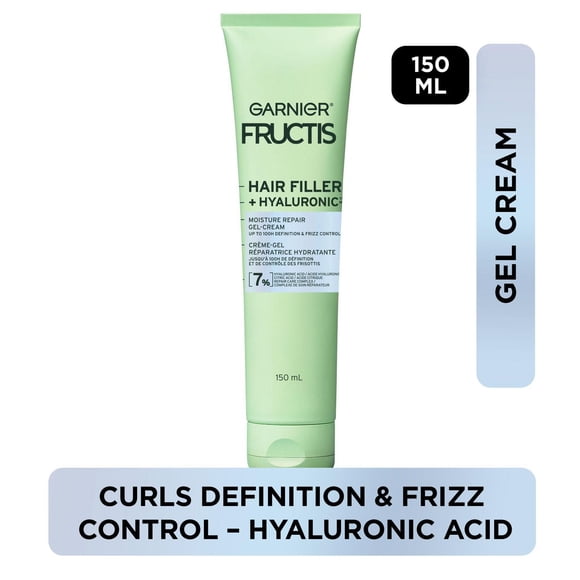 Garnier Fructis Hair Filler + Hyaluronic Acid Moisture Repair Sulfate-Free Cream-Gel, for Curly and Wavy Hair, Locks In Moisture & up to 100 Hours of Frizz Control