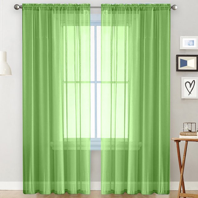 MAWCLOS Rideau de Fenêtre 2 Panneaux Rideaux Transparent Long Voile Transparent Poche pour Tringle Uni Blanc Habillages Basique Plusieurs Tailles Vert 2 Pcs-L : 20 Pouces x H : 98 Pouces