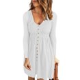 thumbnail image 3 of LLYwey Liquidation Robe Chandail Femme Décontractée Unie Col en U Boutons Manches Longues Taille Robe Nouvelle Automne Robes Blanc G, 3 of 8